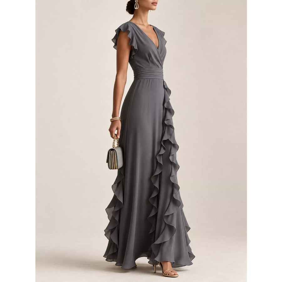 Ruffled Surplice Sleeveless Maxi Dress Apparel and Accessories