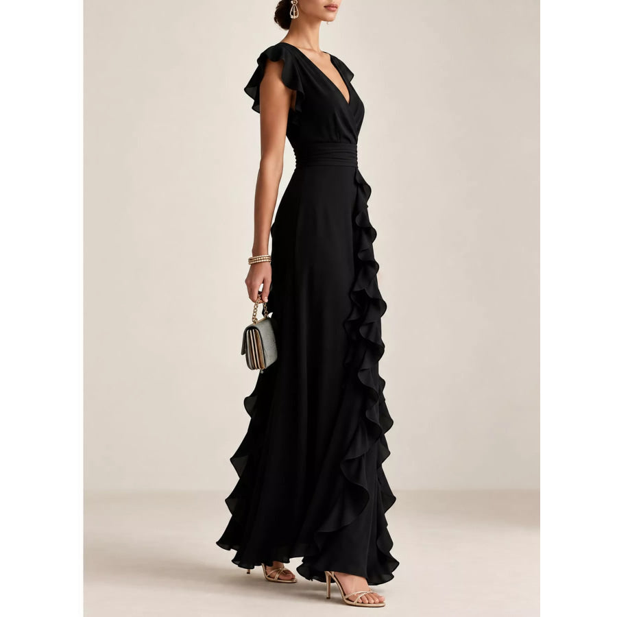 Ruffled Surplice Sleeveless Maxi Dress Apparel and Accessories