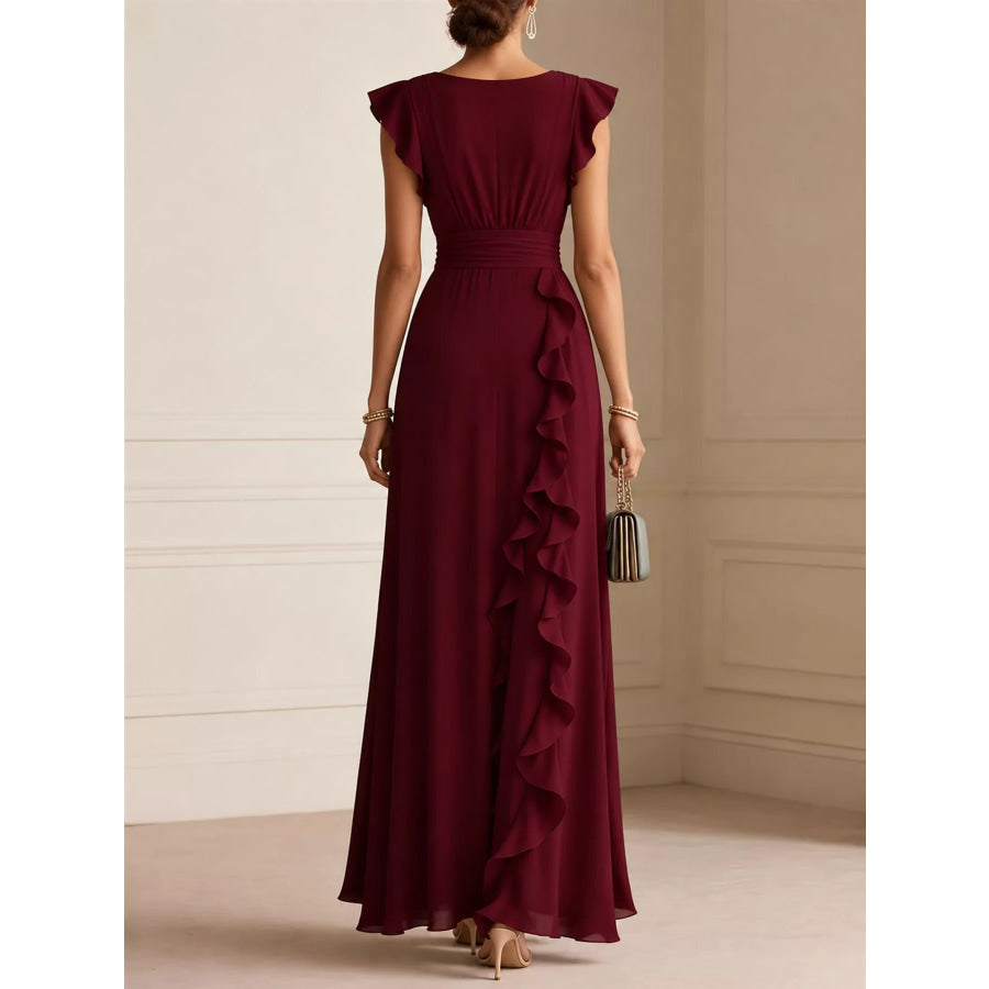 Ruffled Surplice Sleeveless Maxi Dress Apparel and Accessories