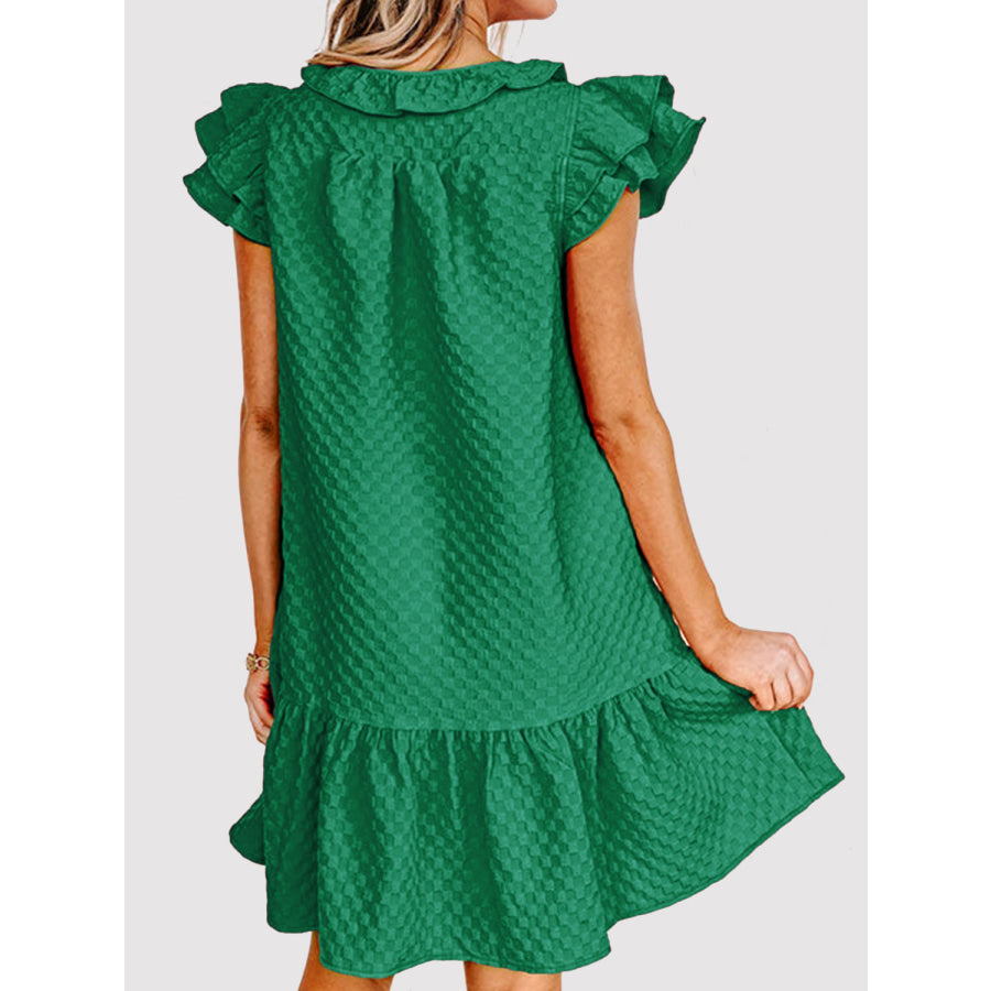 Ruffled Tie Neck Cap Sleeve Dress Apparel and Accessories