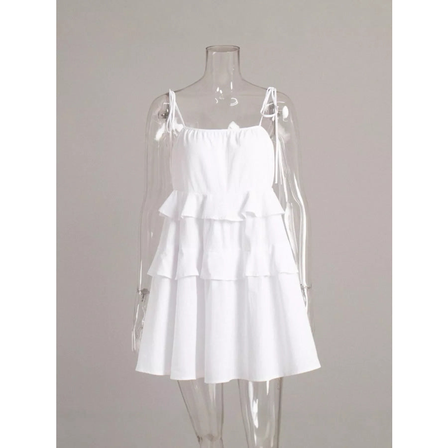 Ruffled Tie Shoulder Mini Dress Apparel and Accessories