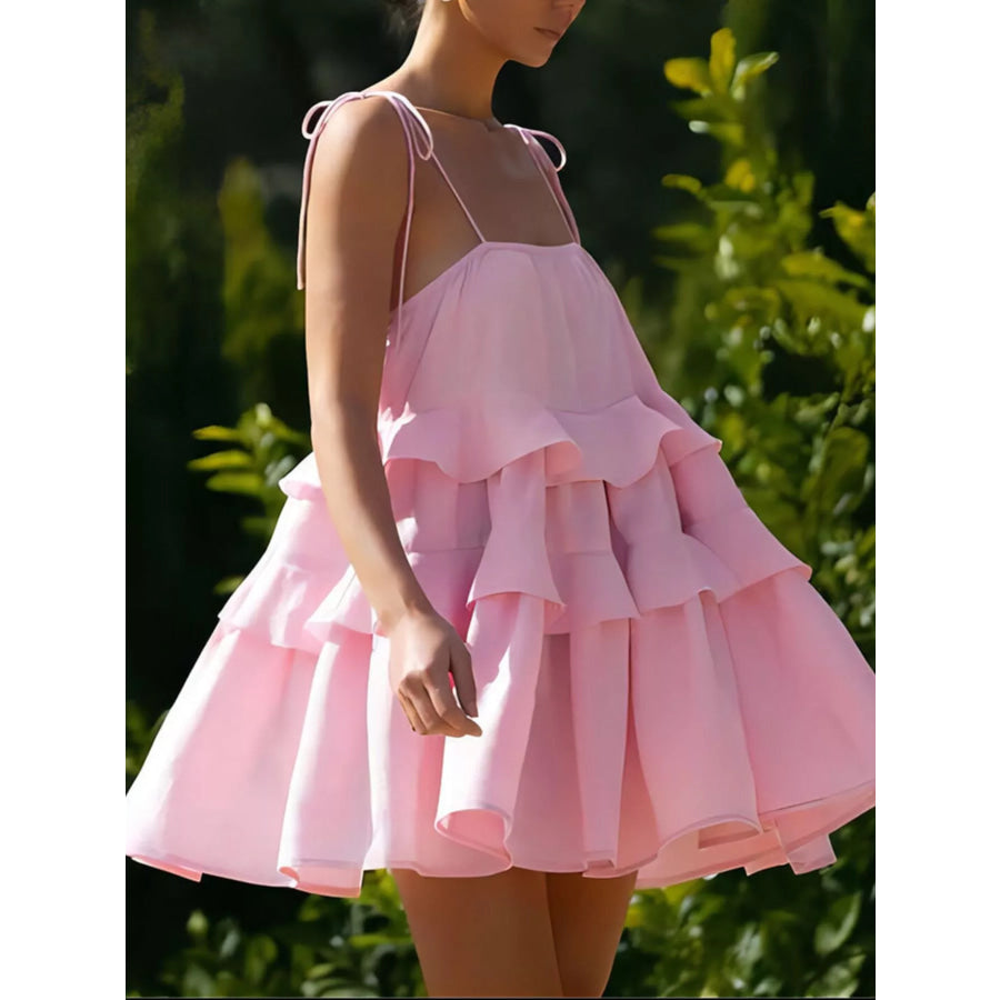 Ruffled Tie Shoulder Mini Dress Apparel and Accessories