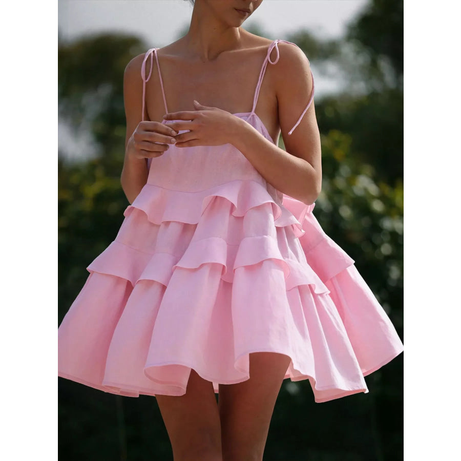 Ruffled Tie Shoulder Mini Dress Apparel and Accessories