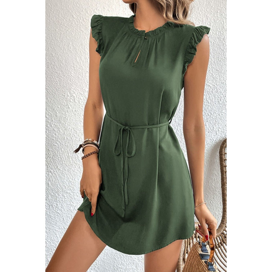 Ruffled Tie-Waist Keyhole Dress