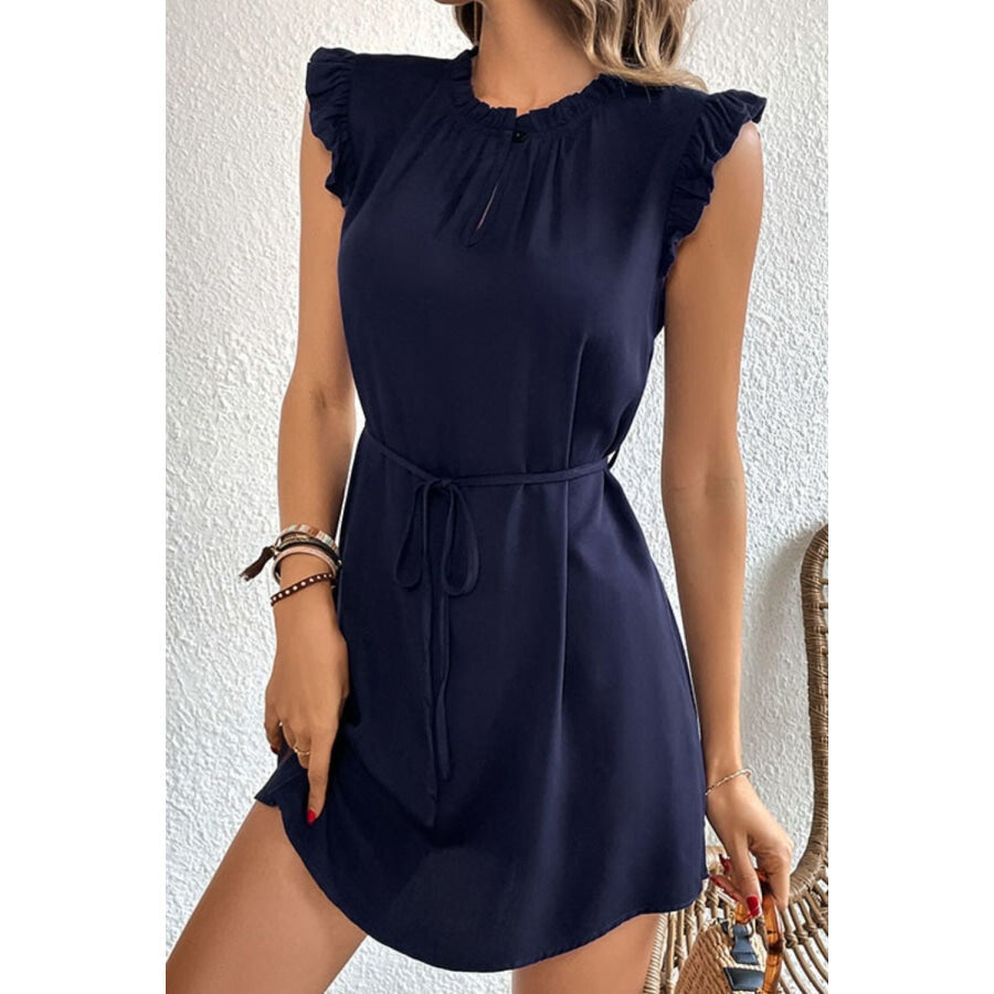 Ruffled Tie-Waist Keyhole Dress