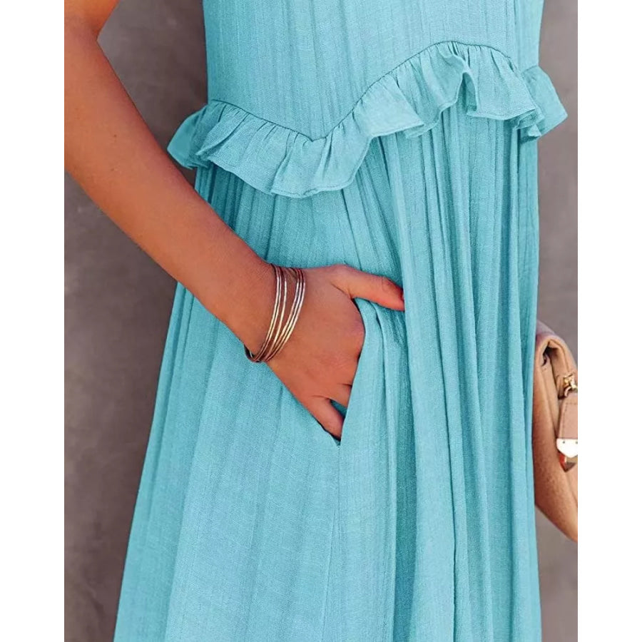 Ruffled Tiered Sleeveless Maxi Dress Apparel and Accessories
