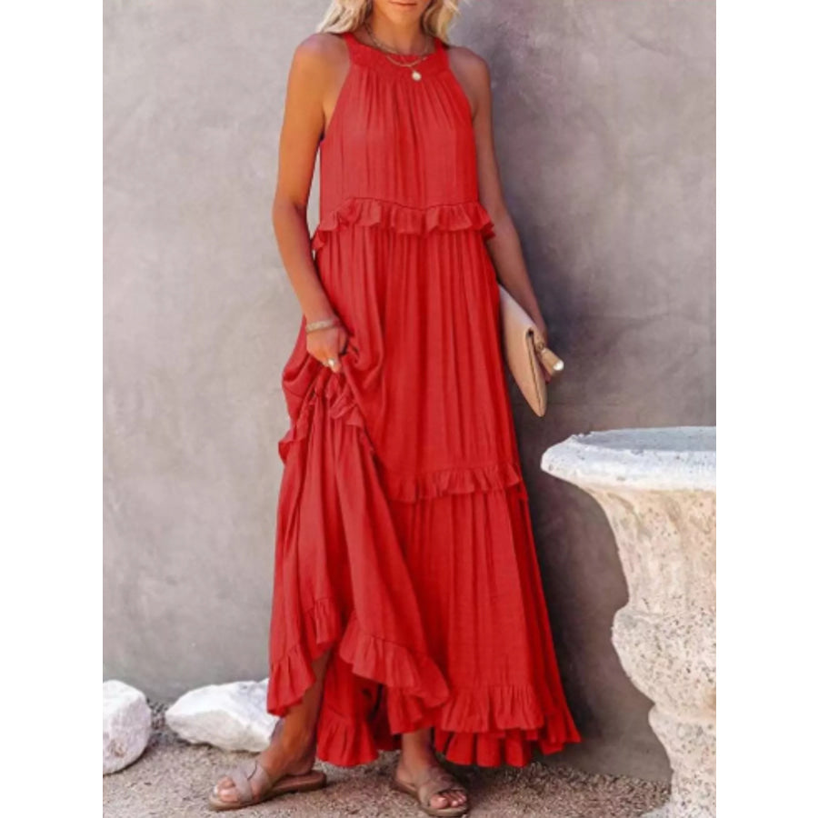 Ruffled Tiered Sleeveless Maxi Dress Apparel and Accessories