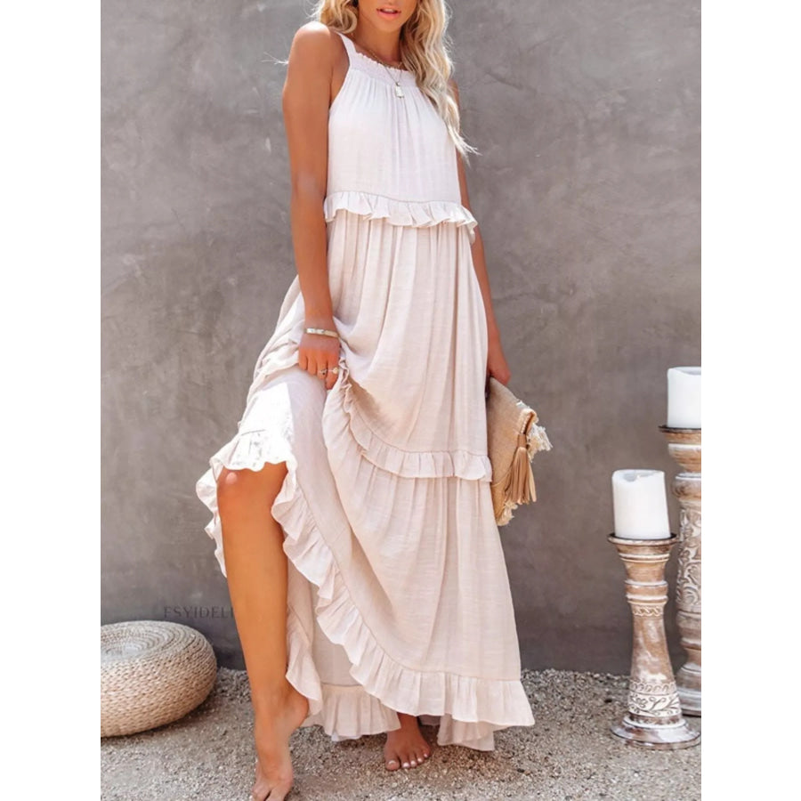 Ruffled Tiered Sleeveless Maxi Dress Apparel and Accessories