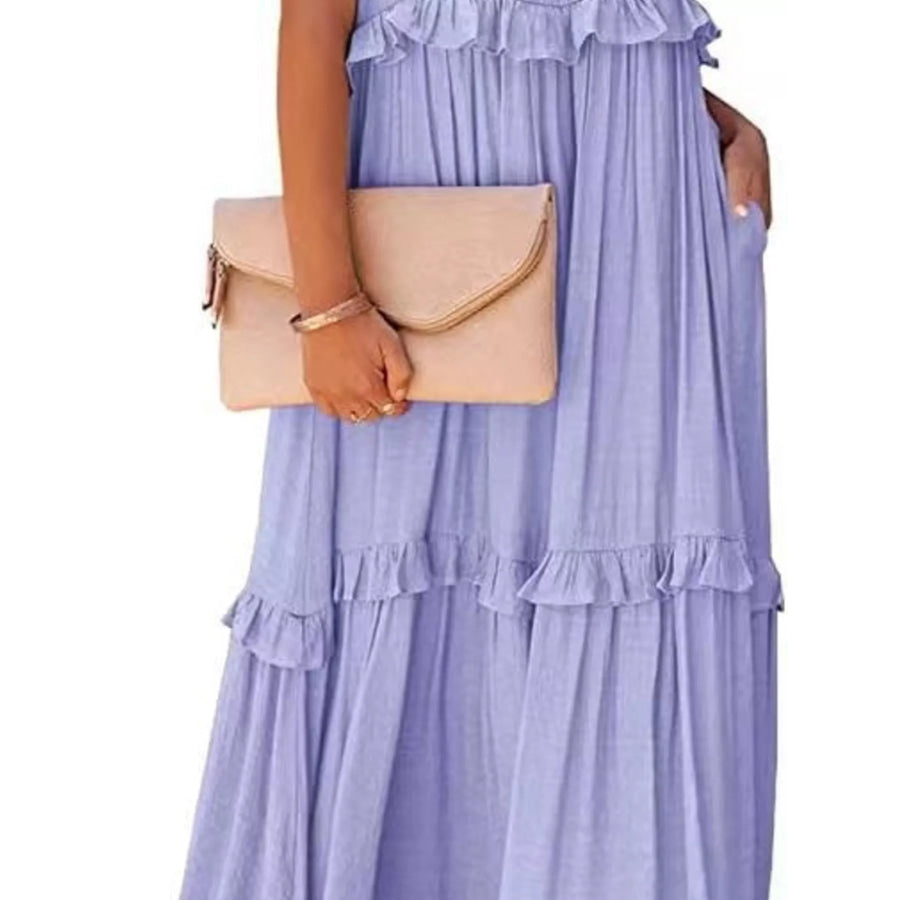 Ruffled Tiered Sleeveless Maxi Dress Apparel and Accessories
