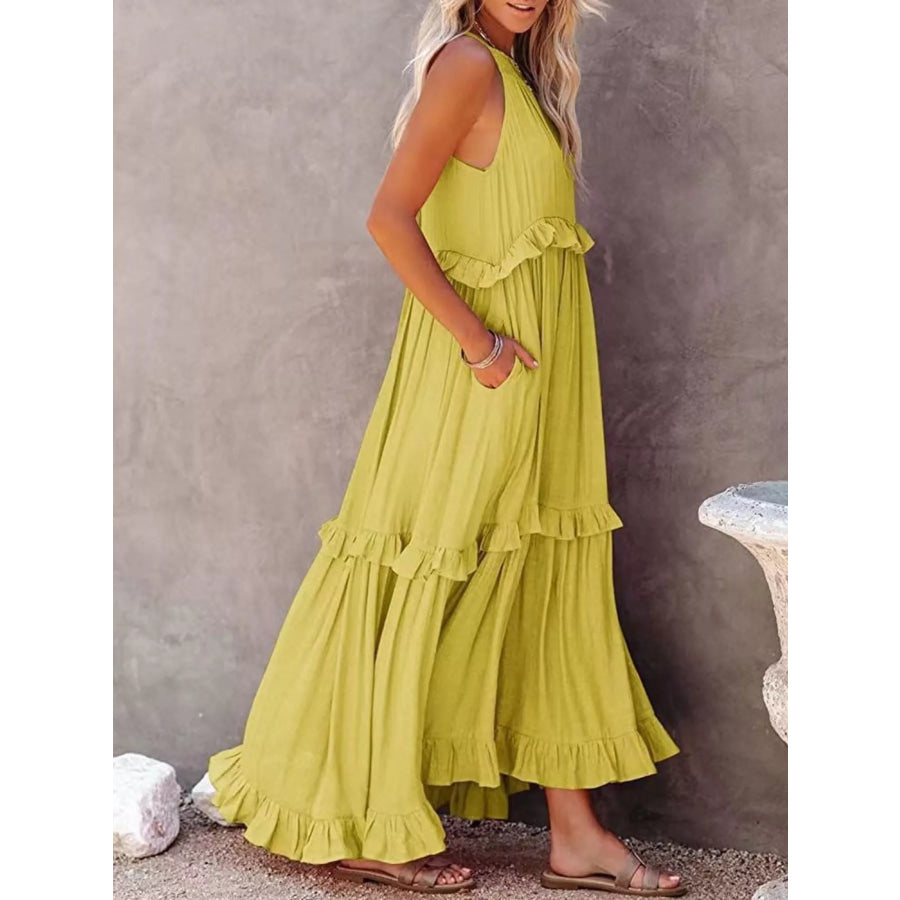 Ruffled Tiered Sleeveless Maxi Dress Apparel and Accessories