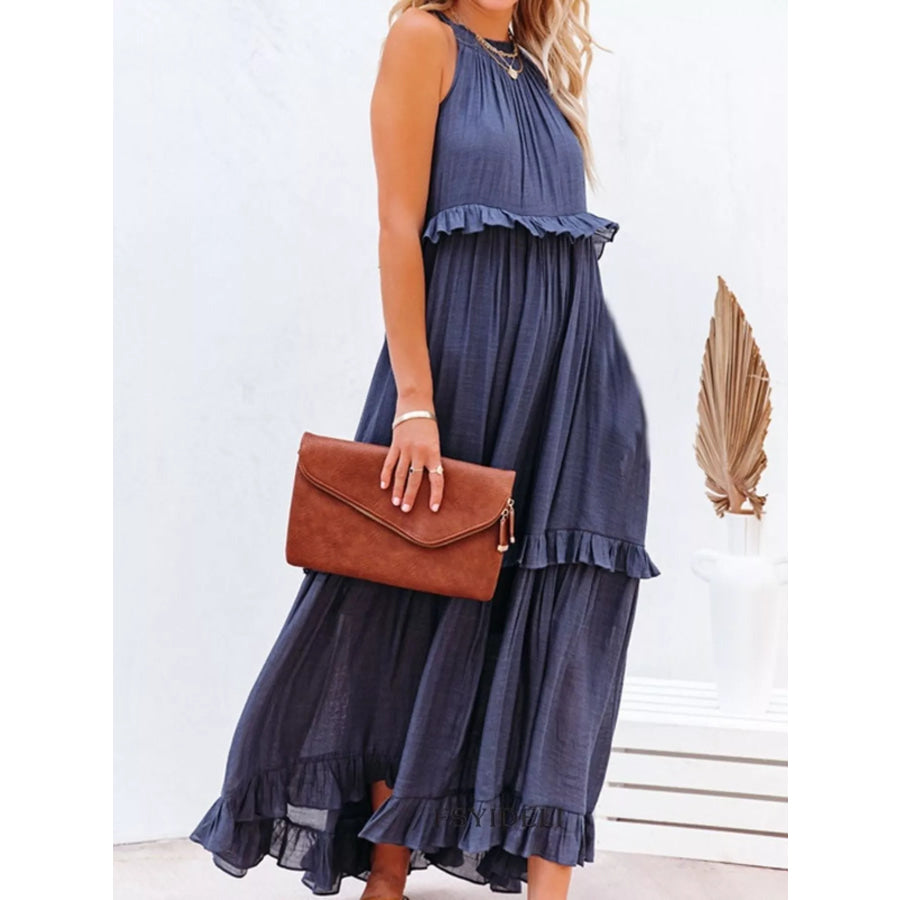 Ruffled Tiered Sleeveless Maxi Dress Apparel and Accessories