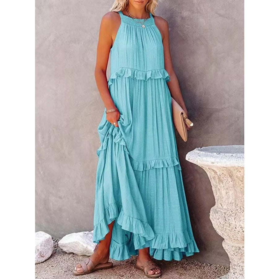 Ruffled Tiered Sleeveless Maxi Dress Light Blue / S Apparel and Accessories