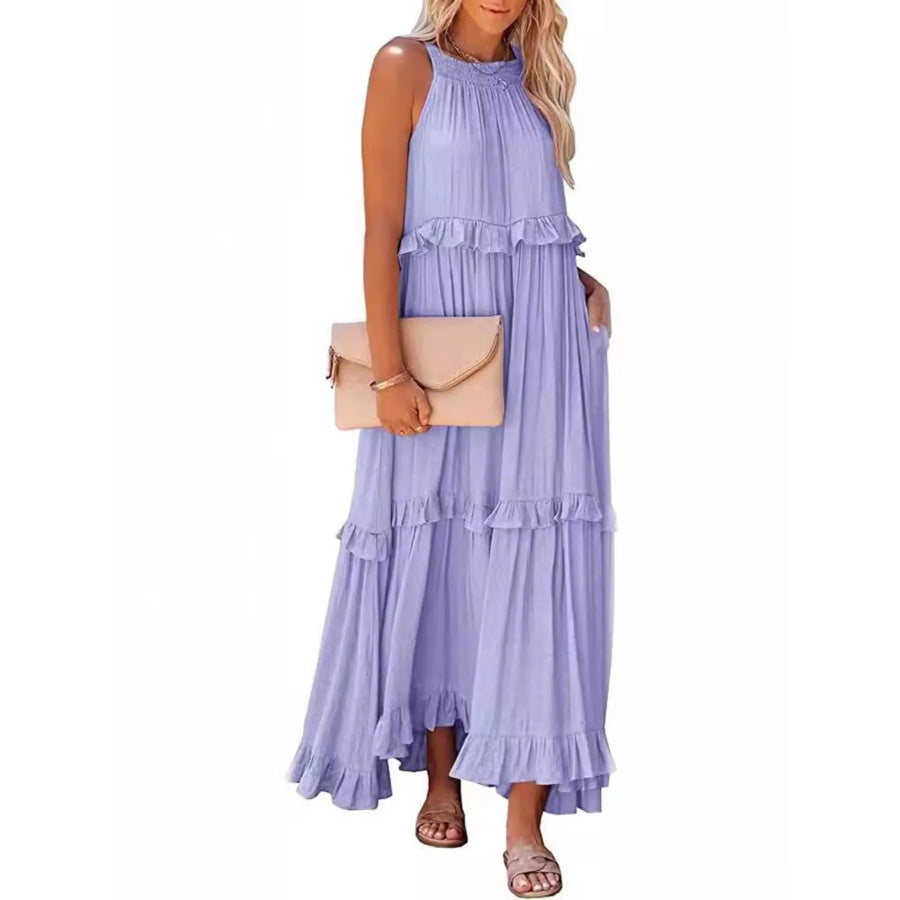Ruffled Tiered Sleeveless Maxi Dress Light Purple / S Apparel and Accessories
