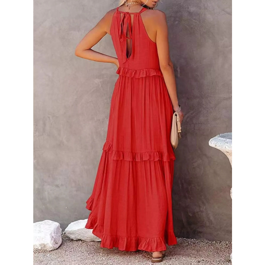 Ruffled Tiered Sleeveless Maxi Dress Orange Red / S Apparel and Accessories