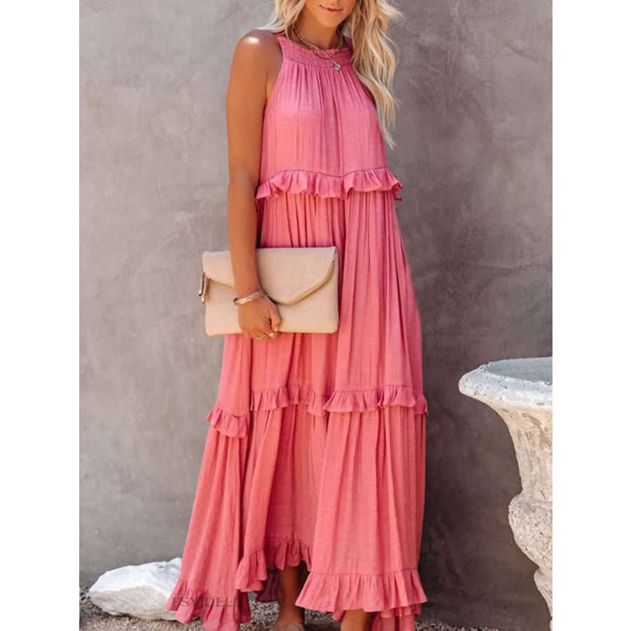 Ruffled Tiered Sleeveless Maxi Dress Pink / S Apparel and Accessories