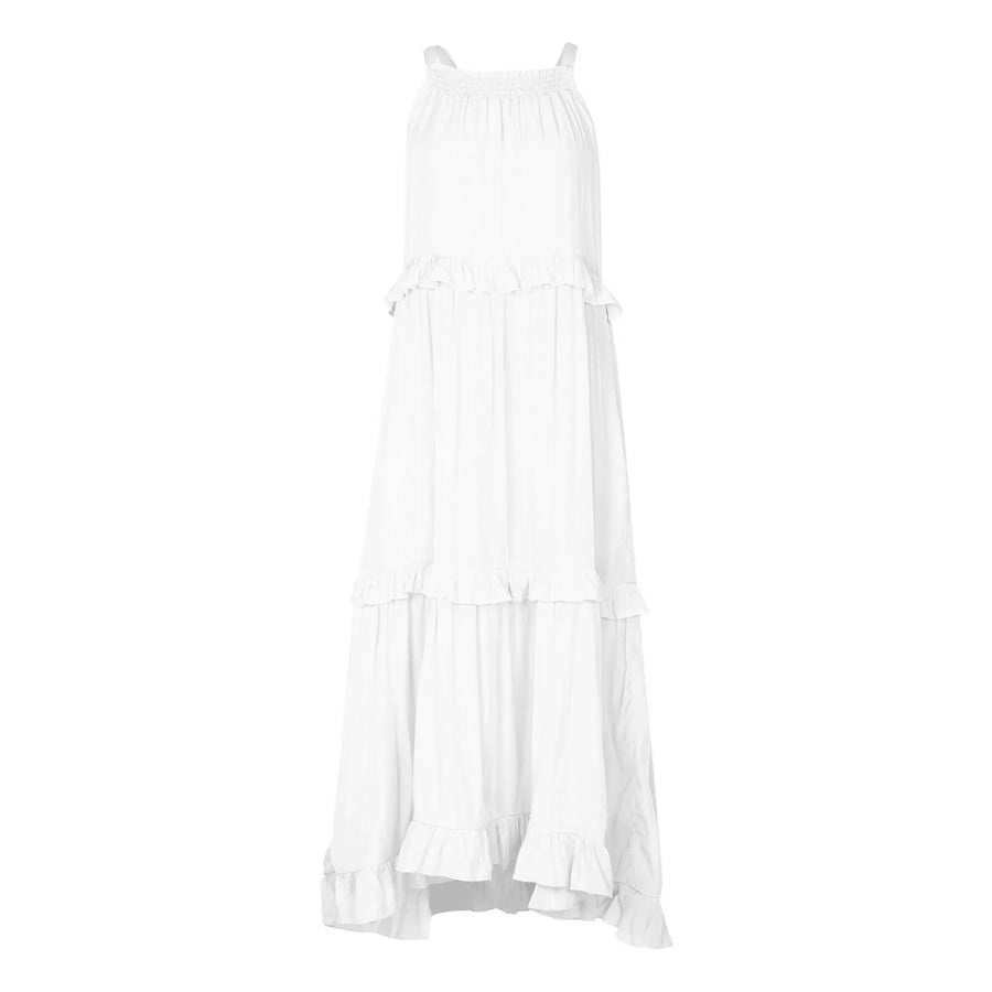 Ruffled Tiered Sleeveless Maxi Dress White / S Apparel and Accessories