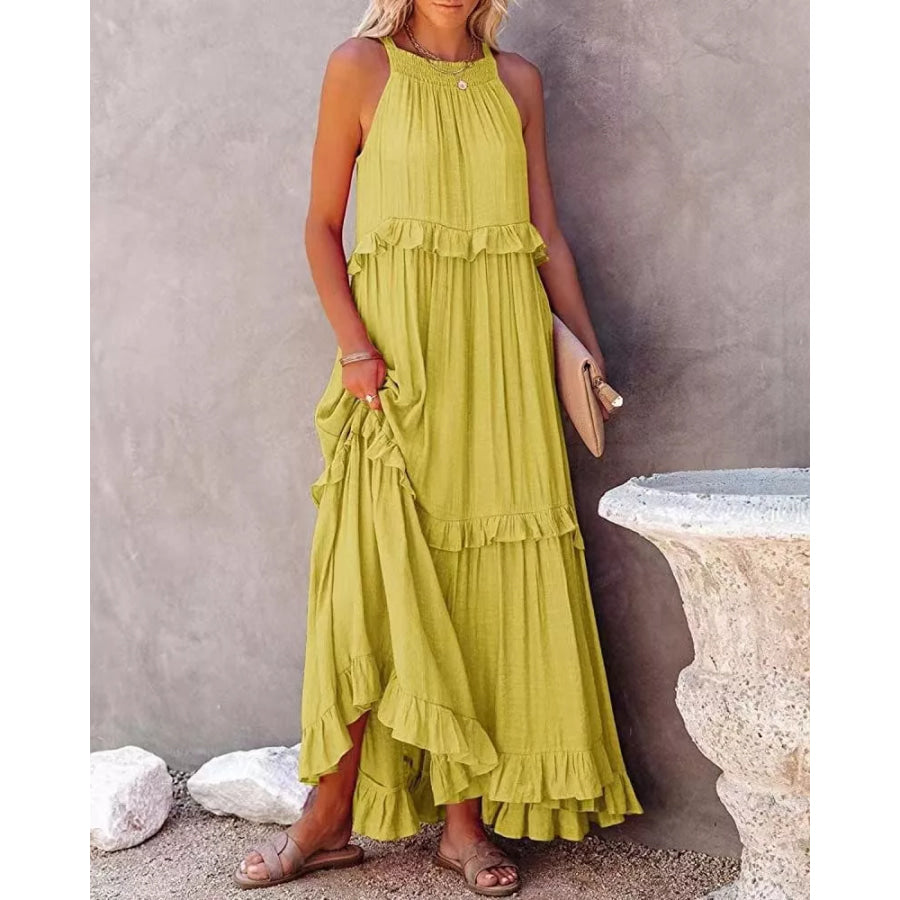 Ruffled Tiered Sleeveless Maxi Dress Yellow / S Apparel and Accessories