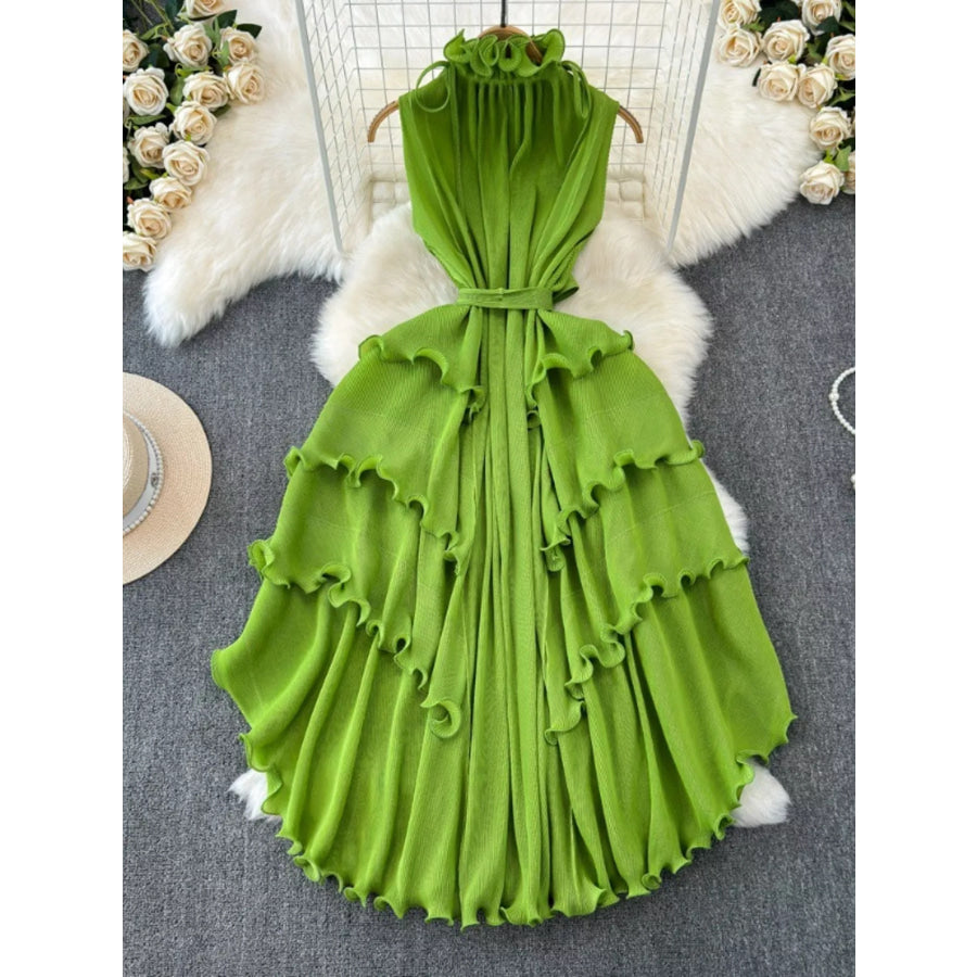 Ruffled Tiered Sleeveless Midi Dress Apparel and Accessories