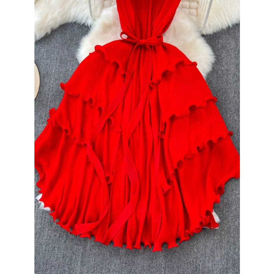 Ruffled Tiered Sleeveless Midi Dress Apparel and Accessories