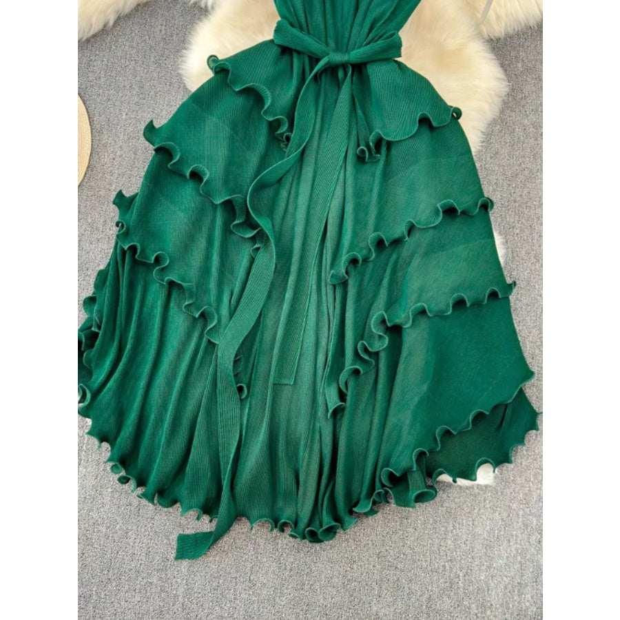 Ruffled Tiered Sleeveless Midi Dress Apparel and Accessories