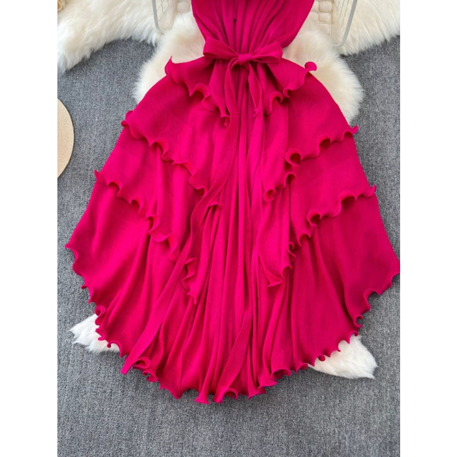Ruffled Tiered Sleeveless Midi Dress Apparel and Accessories