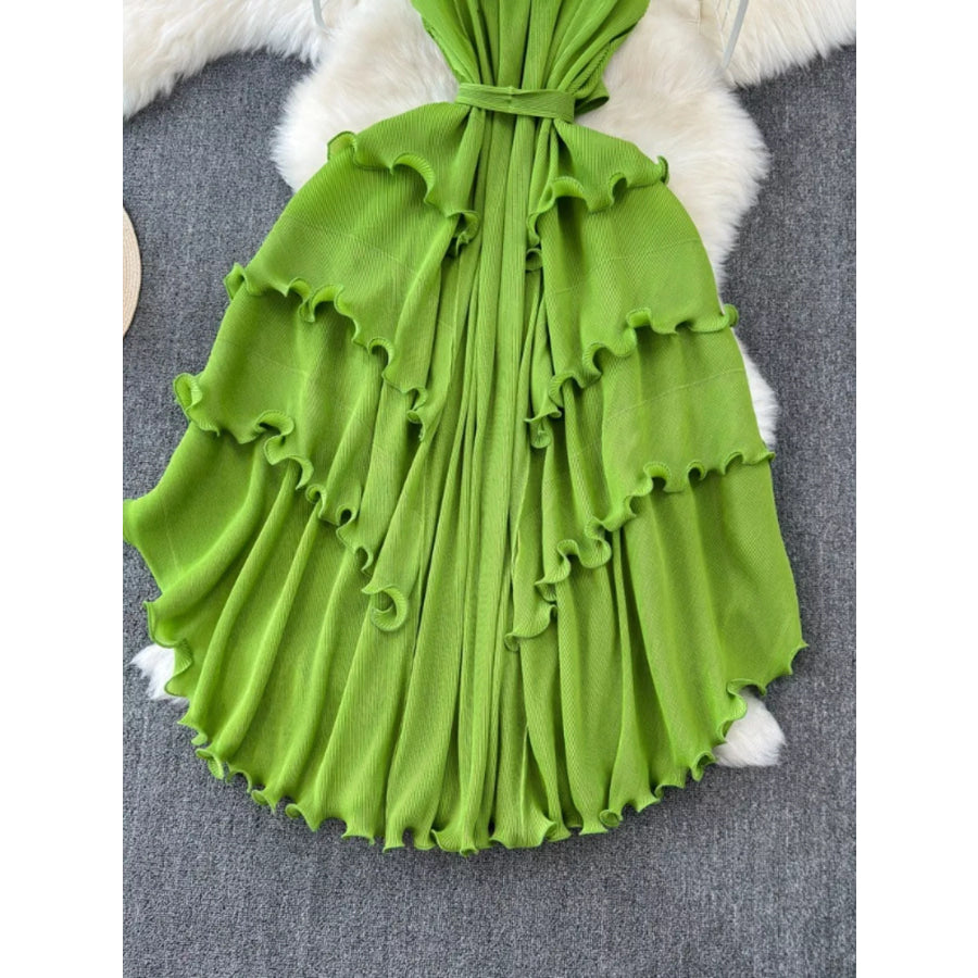 Ruffled Tiered Sleeveless Midi Dress Apparel and Accessories