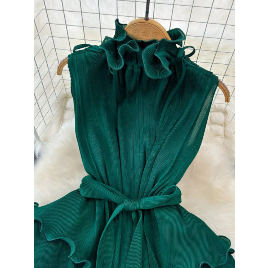 Ruffled Tiered Sleeveless Midi Dress Apparel and Accessories