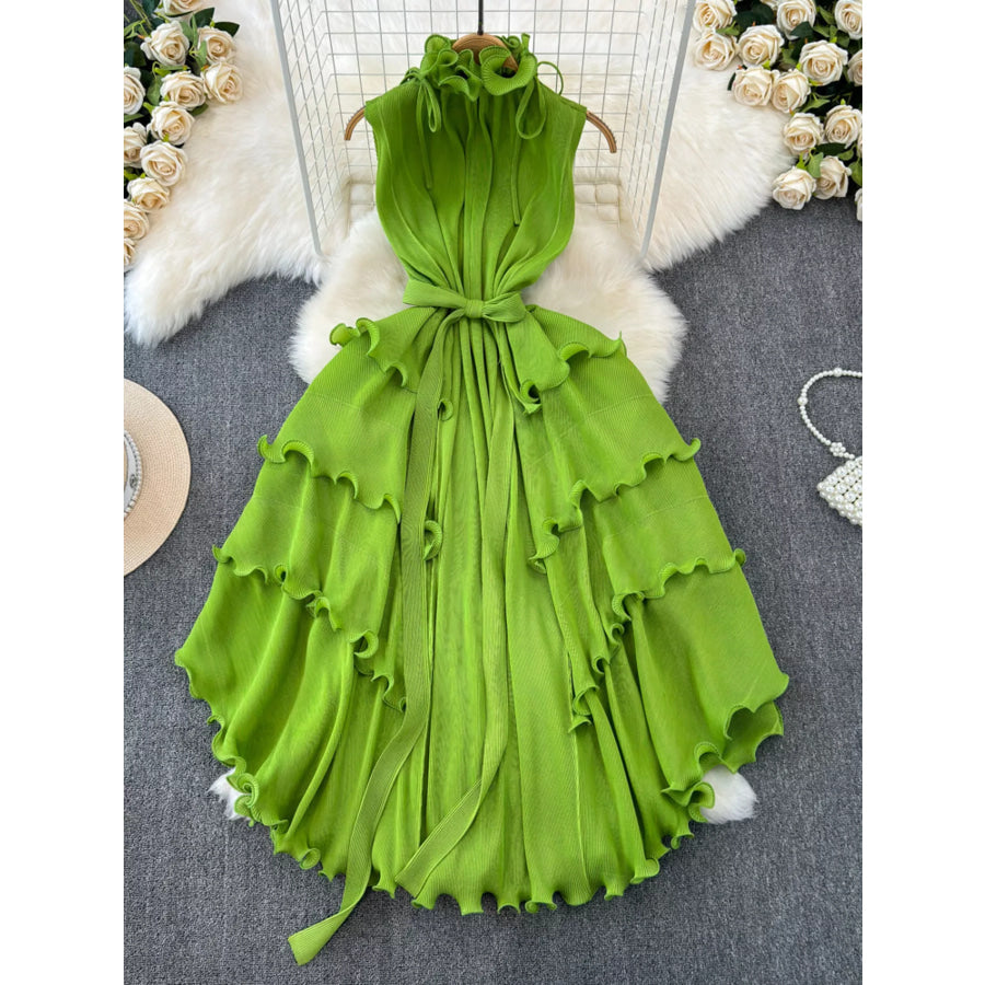 Ruffled Tiered Sleeveless Midi Dress Lime / One Size Apparel and Accessories