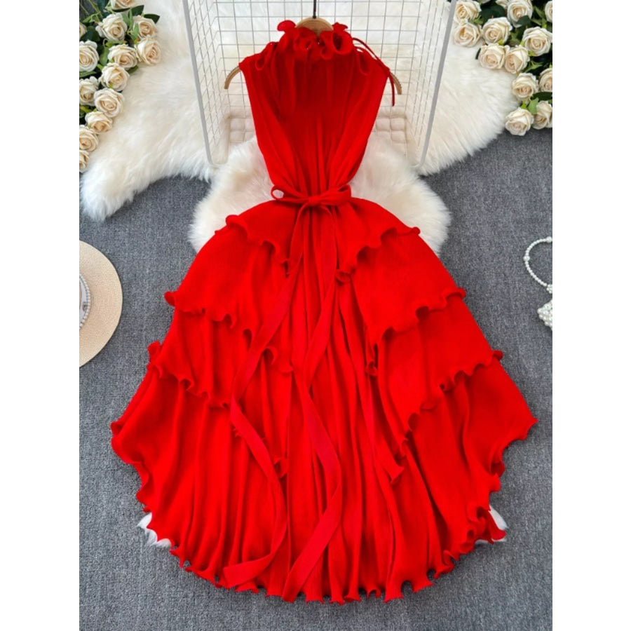 Ruffled Tiered Sleeveless Midi Dress Orange / One Size Apparel and Accessories