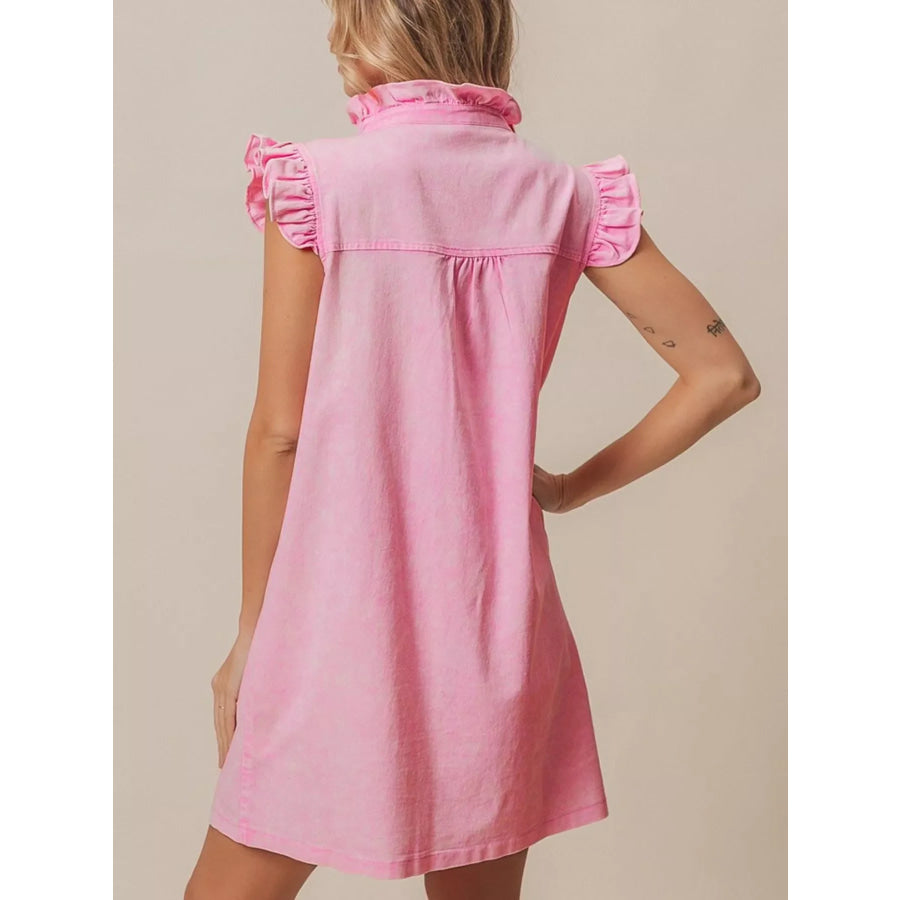 Ruffled Trim Button-Down Denim Dress Apparel and Accessories