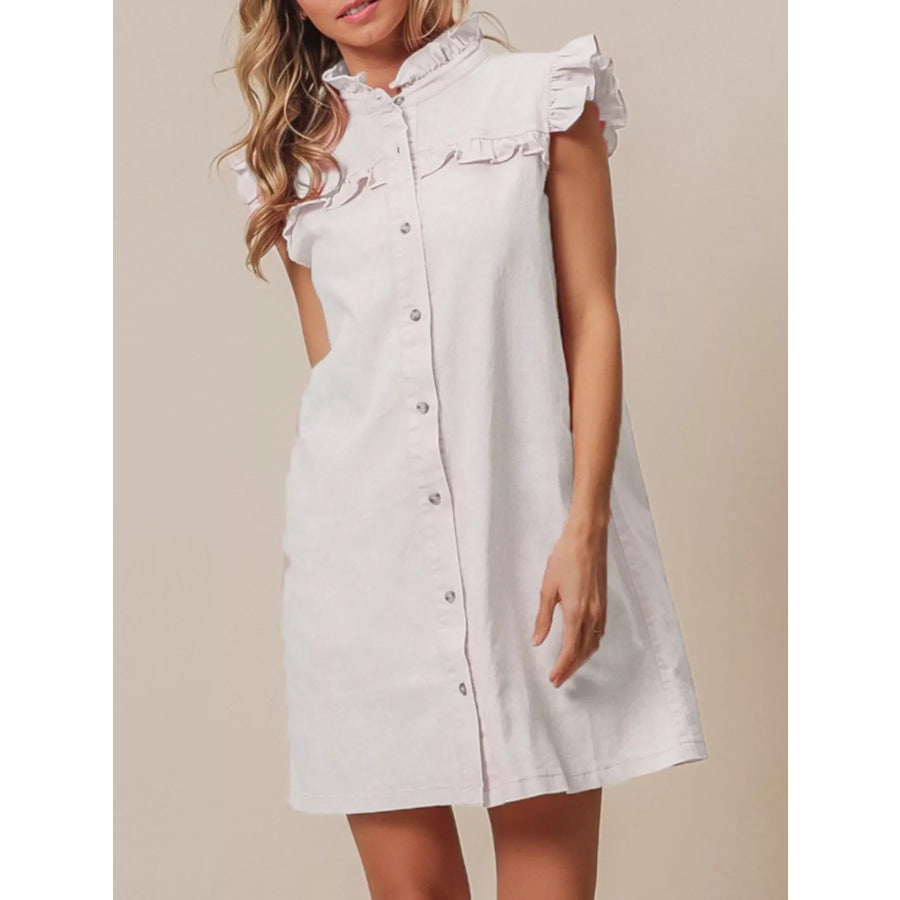 Ruffled Trim Button-Down Denim Dress Apparel and Accessories