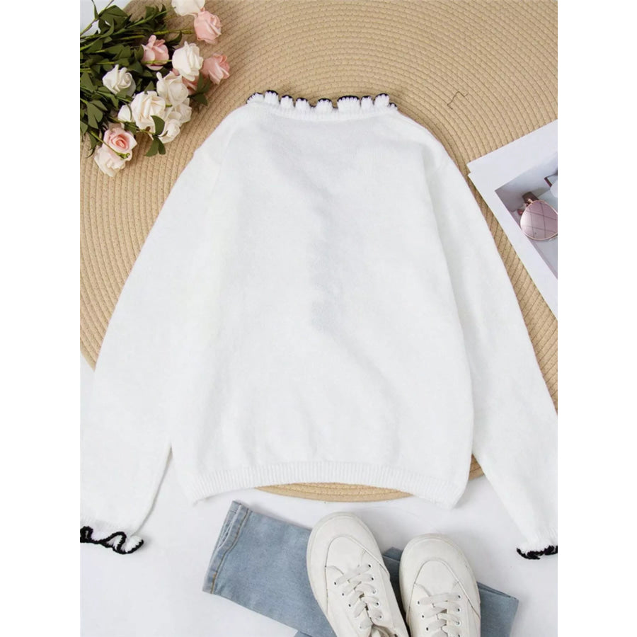 Ruffled Trim Button Front Sweater Apparel and Accessories