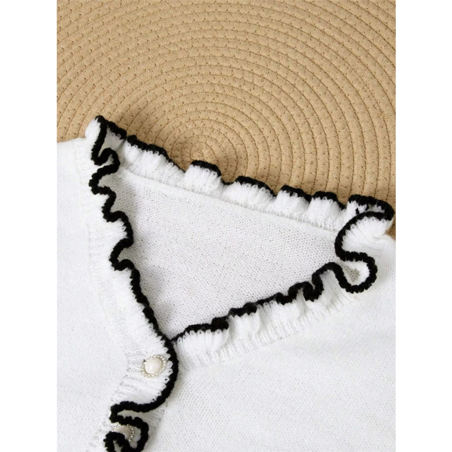 Ruffled Trim Button Front Sweater Apparel and Accessories