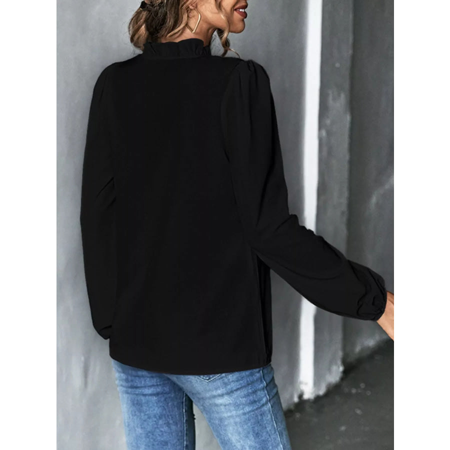 Ruffled Trim V-Neck Blouse Apparel and Accessories
