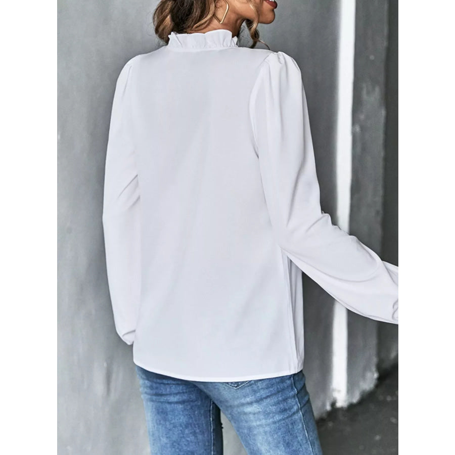 Ruffled Trim V-Neck Blouse Apparel and Accessories