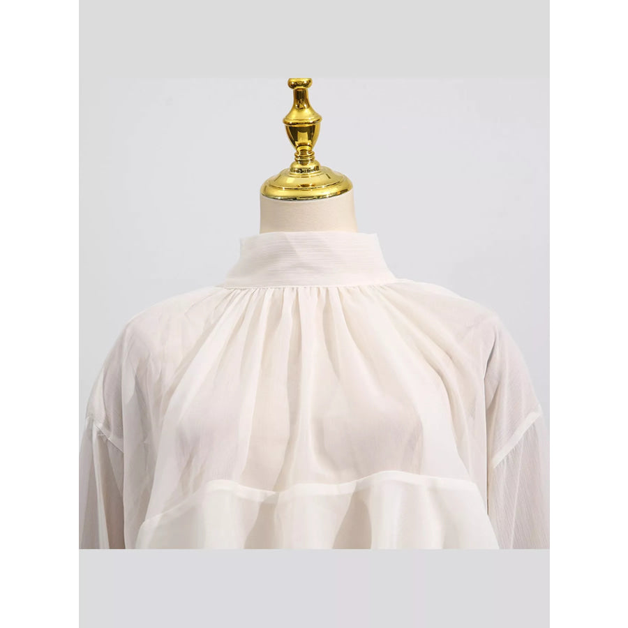 Ruffled Turtleneck Long Sleeve Blouse Apparel and Accessories
