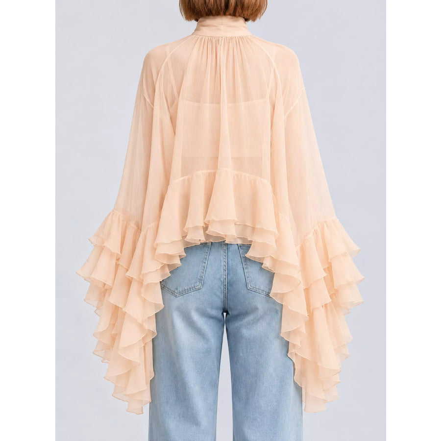 Ruffled Turtleneck Long Sleeve Blouse Apparel and Accessories