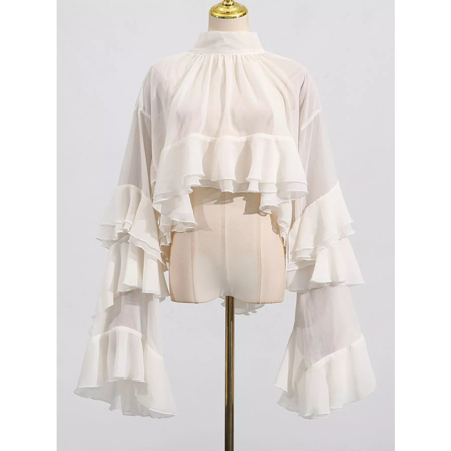 Ruffled Turtleneck Long Sleeve Blouse Apparel and Accessories
