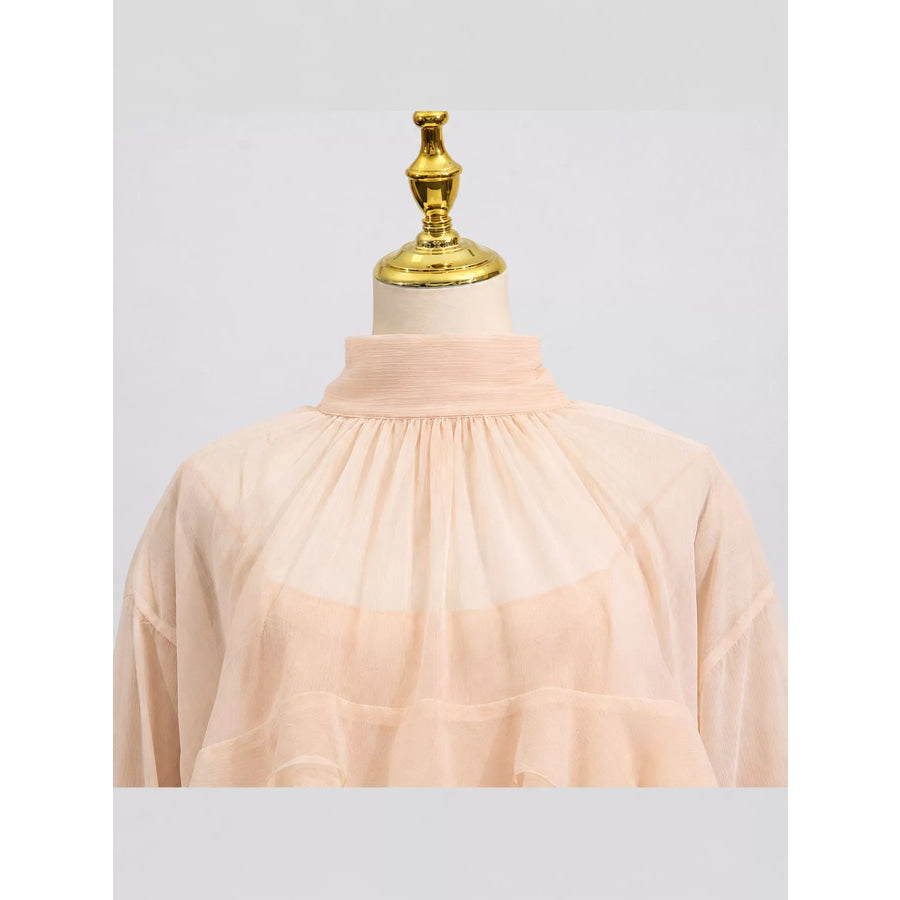 Ruffled Turtleneck Long Sleeve Blouse Apparel and Accessories