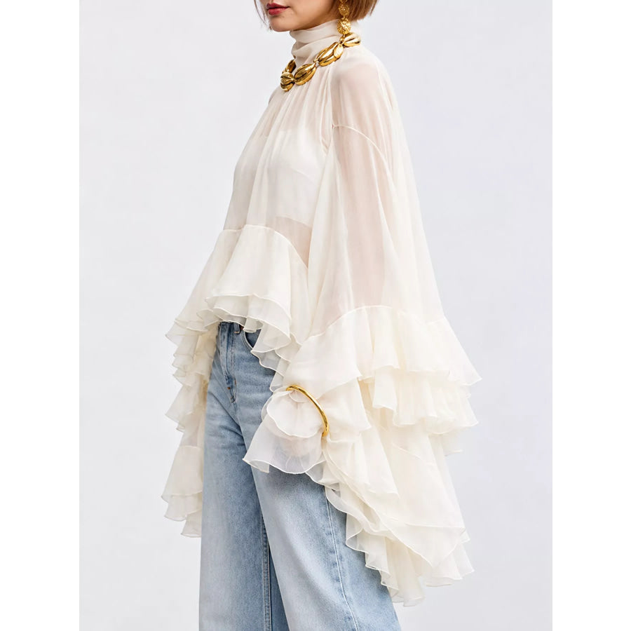 Ruffled Turtleneck Long Sleeve Blouse Apparel and Accessories