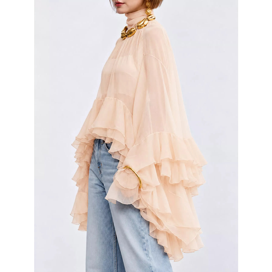 Ruffled Turtleneck Long Sleeve Blouse Apparel and Accessories