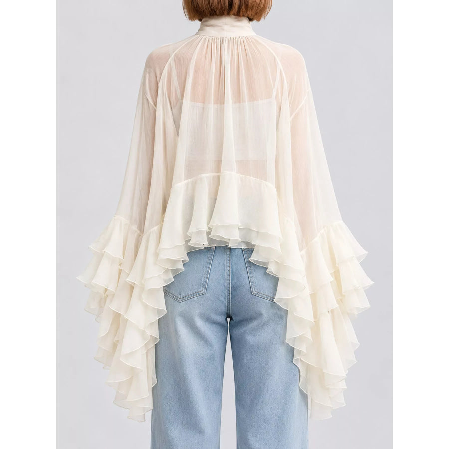 Ruffled Turtleneck Long Sleeve Blouse Apparel and Accessories