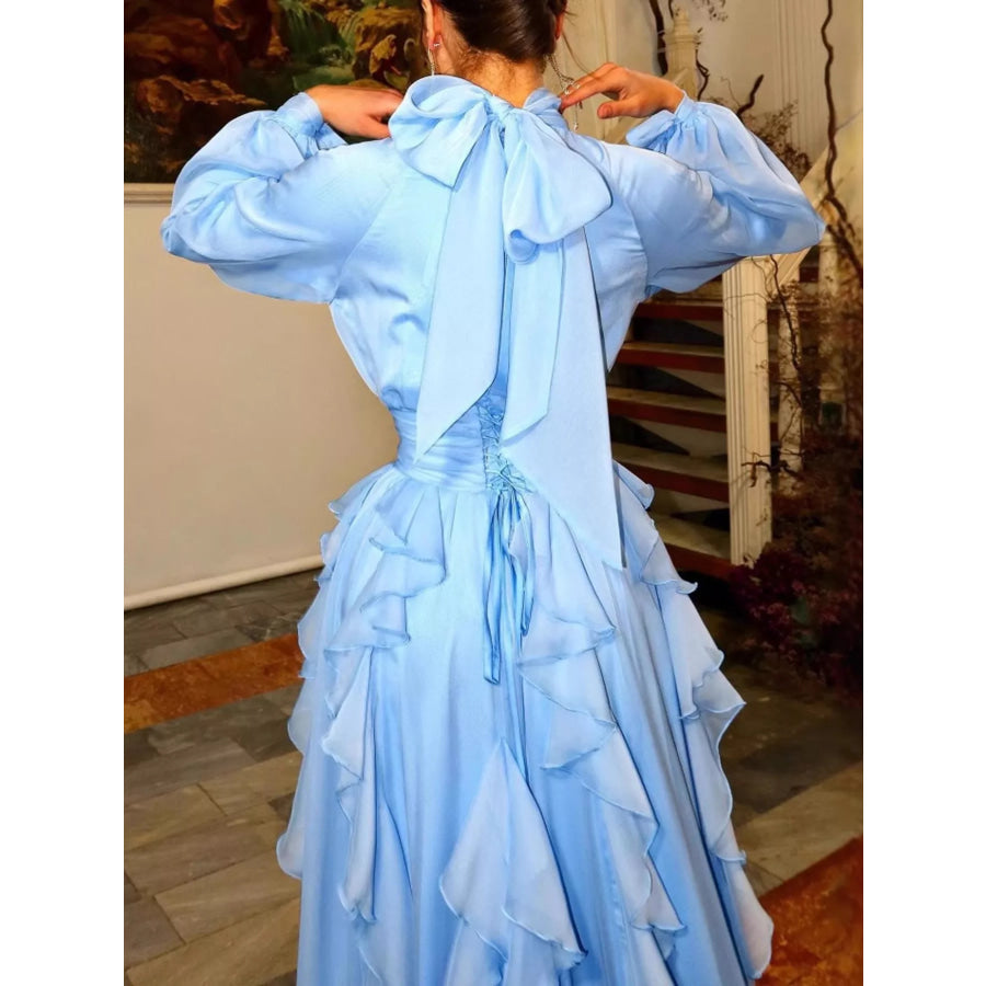 Ruffled Turtleneck Long Sleeve Maxi Dress Apparel and Accessories