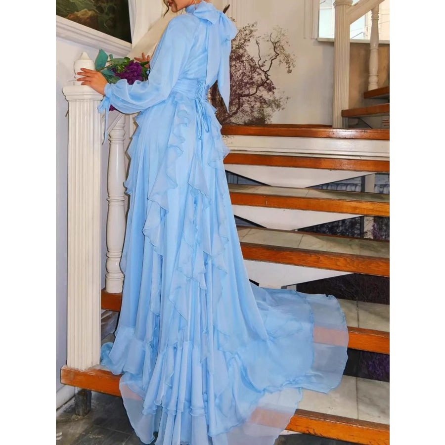 Ruffled Turtleneck Long Sleeve Maxi Dress Apparel and Accessories