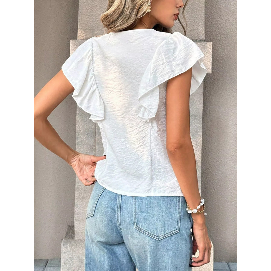 Ruffled V-Neck Blouse Apparel and Accessories