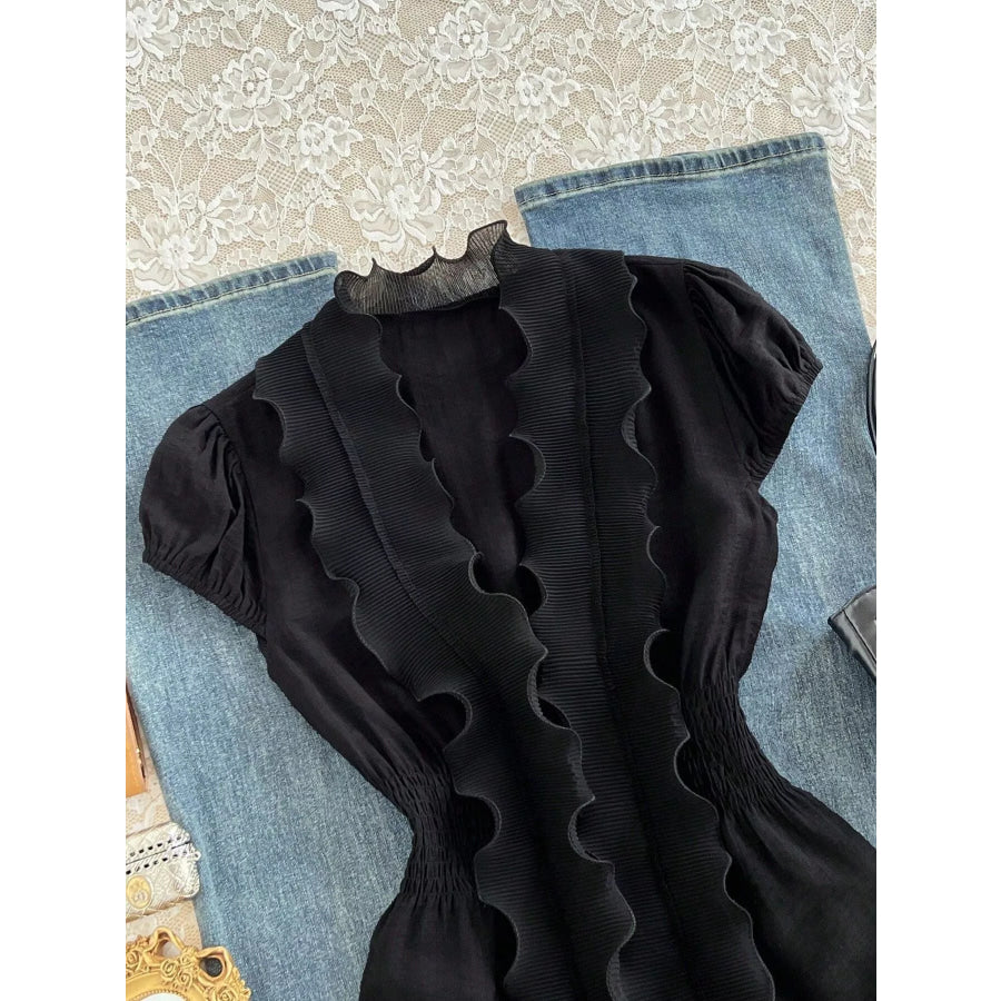 Ruffled V-Neck Blouse with Smocked Waist Apparel and Accessories
