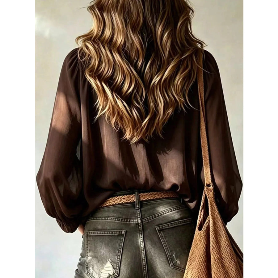 Ruffled V-Neck Blouse with Tie-Front Detail Apparel and Accessories