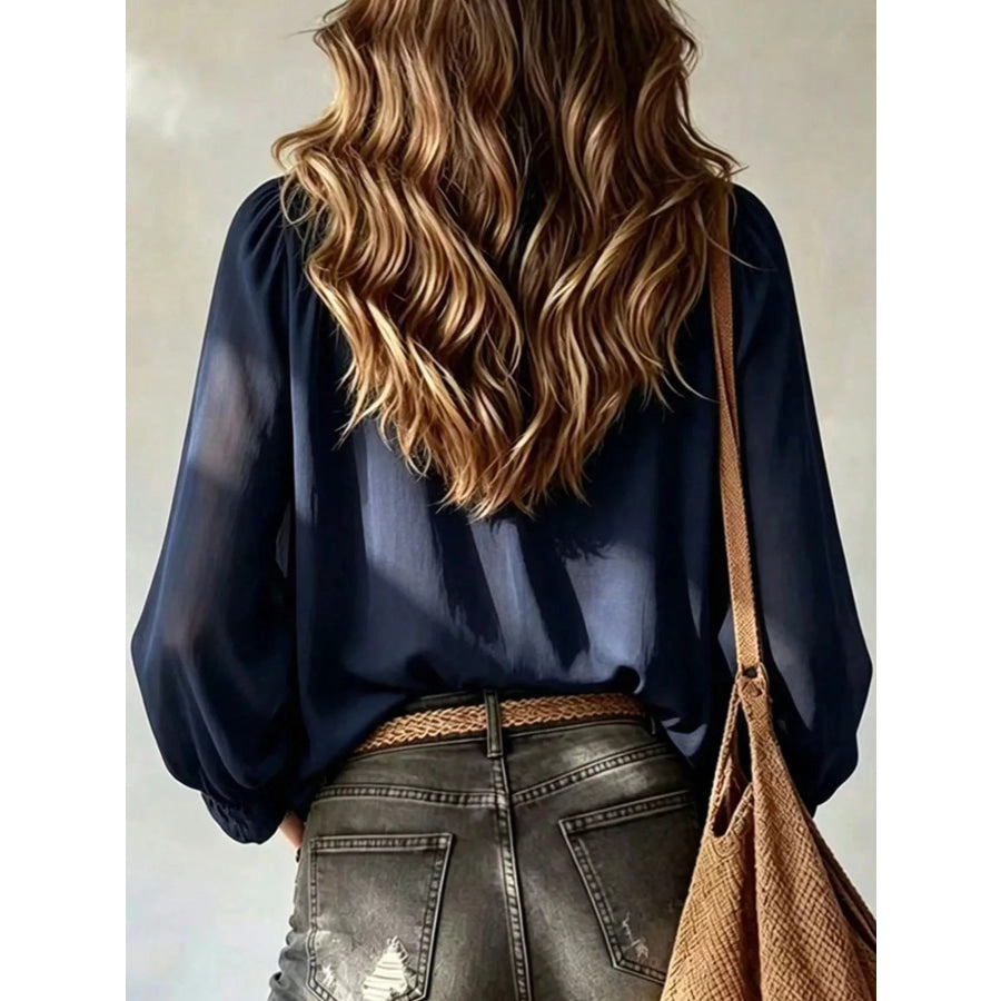 Ruffled V-Neck Blouse with Tie-Front Detail Apparel and Accessories
