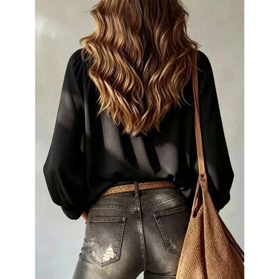 Ruffled V-Neck Blouse with Tie-Front Detail Apparel and Accessories