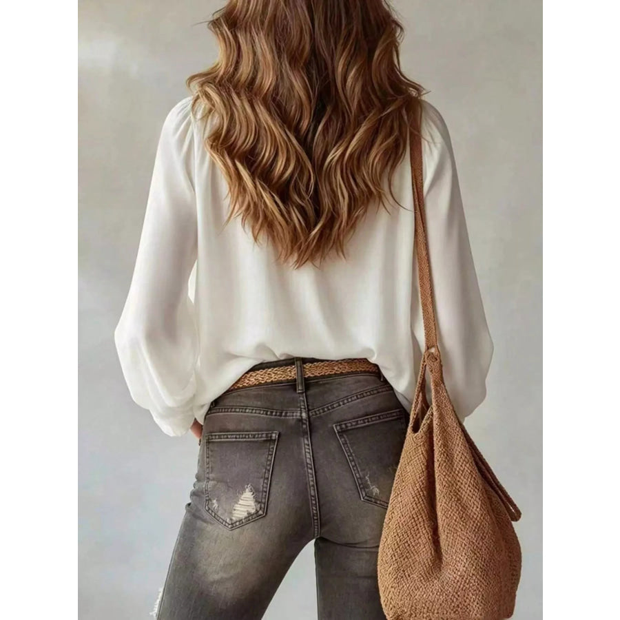 Ruffled V-Neck Blouse with Tie-Front Detail Apparel and Accessories